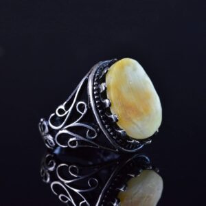 El Yapımı Ham Amber Yüzük, 925 Ayar Gümüş Erkek Yüzüğü, Doğal Şifa Taşı - Görsel 4