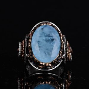 Açık Mavi Paraiba Oluşturulmuş Taş Yüzük, 925 Ayar Gümüş Yüzük, Aslan Sembolü Yüzük - Görsel 3