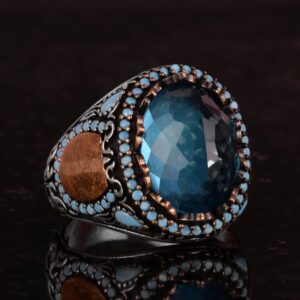 Akvamarin Cam Taşlı Yüzük - El Yapımı Erkek Yüzüğü - Şık 925 Ayar Gümüş Erkek Yüzüğü - Görsel 5