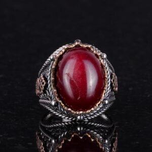 925 Ayar Solid Gümüş Yüzük, Gerçek Doğal Taş Yüzük (Cabochon Yakut) - Görsel 4