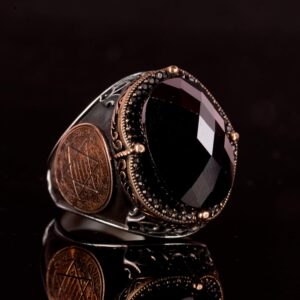 David Yıldızı Yüzük, Yapay Taş Yüzük, 925 Ayar Gümüş Süleyman Yüzüğü (Oniks Yapay Taş) - Görsel 5