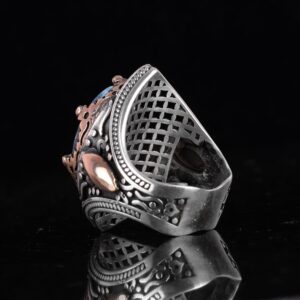 Gerçek Doğal Mavi Londra Topaz Taşlı Yüzük, Gümüş Erkek Kral Yüzüğü - Görsel 7