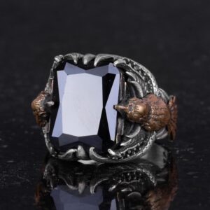 Erkekler için Kartal Sembolü Taş Yüzük, El Yapımı 925 Ayar Gümüş Yüzük - Koruma Sembolü (Oluşturulmuş oniks) - Görsel 6