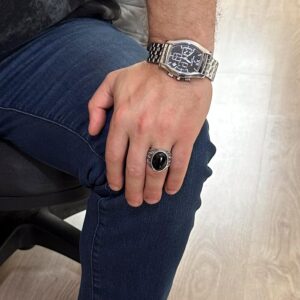 Doğal Oniks Taşlı Yüzük, 925 Ayar Katı Gümüş Erkek Yüzüğü - Görsel 3