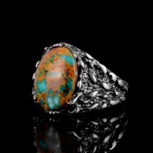 Gerçek Doğal Arizona Turkuaz Taş Yüzük, Erkekler İçin Hediye, 925 Ayar Gümüş Yüzük, Minimalist Yüzük (Stil-16) - Görsel 4