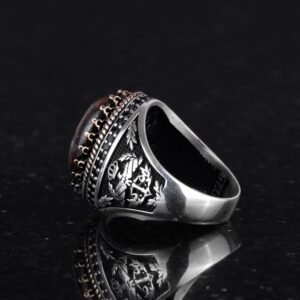 Gerçek Doğal Taş Yüzük - El Yapımı Kartal Yüzüğü - 925 Ayar Gümüş Yüzük (Bronzit) - Görsel 7