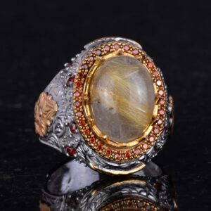 Gerçek Doğal Taş Yüzük - Sultan Yüzüğü - 925 Ayar Gümüş Yüzük (Altın Rutilli Kuvars) - Görsel 6