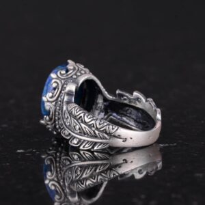 Gerçek Doğal Lapis Lazuli Taşlı, Bohem Vintage Tasarımlı Gümüş Kadın Yüzüğü - Görsel 7