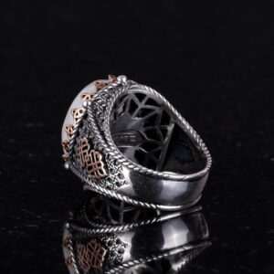 Gerçek Doğal Ay Taşı Taş Yüzük, 925 Ayar Katı Gümüş Erkek Yüzüğü, Ay Işığı Tasarımı - Görsel 6