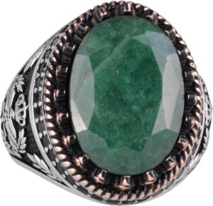 Gerçek Doğal Taş Yüzük - El Yapımı Kartal Yüzüğü - 925 Ayar Gümüş Yüzük (Zümrüt) - Görsel 1