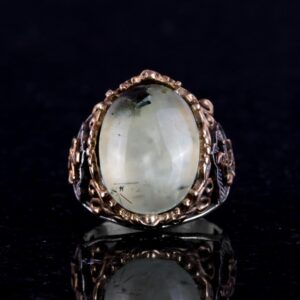 El Yapımı Prehnit Yeşim Taşı Yüzük - Yelkenli Çapa 925 Ayar Katı Gümüş Erkek Yüzüğü - Huzur ve İçgörü Tasarımı - Görsel 3