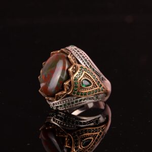 925 Ayar Gümüş Yüzük, Gerçek Doğal Kan Taşı El Yapımı Yüzük, Katı Gümüş Erkek Yüzük - Görsel 6