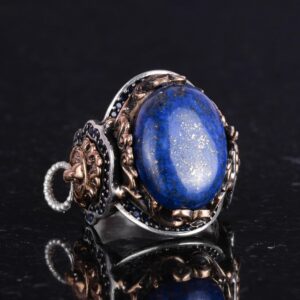 Doğal Lapis Lazuli Taş Yüzük, Aslan Başı Erkek Yüzüğü - Kraliyet 925K Katı Gümüş Erkek Yüzüğü - Bilgelik ve Gerçek Tasarımı - Görsel 6