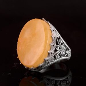 Gerçek Doğal Kehribar Taş Yüzük, El Yapımı Büyük Yüzük, 925 Ayar Gümüş Yüzük - Görsel 4