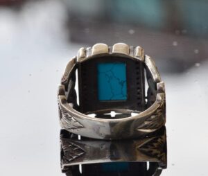 El Yapımı Vintage Turkuaz Yüzük - 925 Ayar Gümüş, Şık Süslü Tasarım, Dayanıklı, Farklı Takı, Mükemmel Uyum - Görsel 8