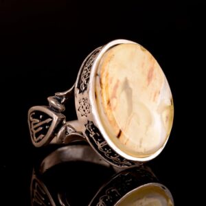 Doğal Büyük Oval Kehribar Taş Yüzük, 925 Ayar Gümüş Yüzük Erkekler İçin - Görsel 4