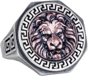 925 Ayar Gümüş Yüzük - Yunan Anahtarı Tasarımı Erkek Yüzüğü - El Yapımı Yüzük (Aslan) - Görsel 1