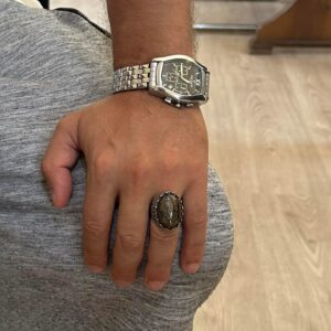 Gerçek Doğal Taş Yüzük - Gül Desenli Yüzük - 925 Ayar Gümüş Yüzük - El Yapımı Büyük Yüzük (Bronzit) - Görsel 3