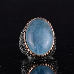 Doğal Akuamarin Taşlı Yüzük, Sultan Yüzük, Huzurlu 925 Ayar Sterling Gümüş Erkek Yüzüğü - Görsel 4