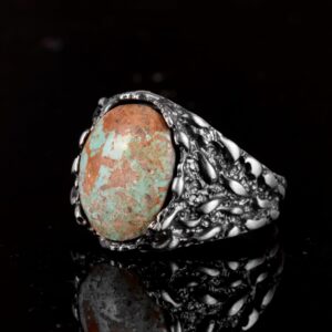 Gerçek Doğal Arizona Turkuaz Taş Yüzük, Erkekler İçin Hediye, 925 Ayar Gümüş Yüzük, Minimalist Yüzük - Görsel 5