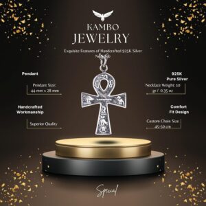 925 Ayar Gümüş Ankh Haçı Kolye, Antik Mısır Hiyeroglifleri ile, Sonsuz Hayat Sembolü Aksesuarı - Görsel 2