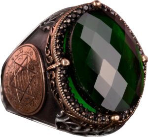 Davud Yıldızı Yüzüğü, Yapay Taş Yüzük, 925 Ayar Gümüş Süleyman Yüzüğü (Yeşil Yapay Taş) - Görsel 1