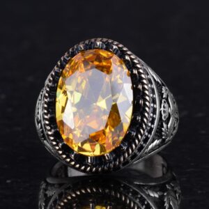 925 Ayar Gümüş Yüzük, Yapay Taş Yüzük, Kartal Sembol Yüzüğü, El Yapımı Yüzük (Yapay Sitrin) - Görsel 6