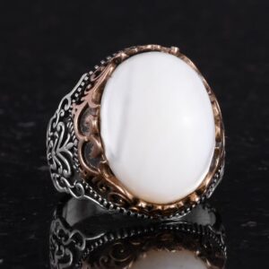 Gerçek Doğal Taş El Yapımı Yüzük - 925 Ayar Gümüş El Yapımı Yüzük - Şık Farklı Yüzük (Sedef) - Görsel 5