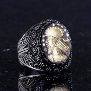 Doğal Agat Taşından Şaman Yüzüğü - Oymalı Taş Amerikan Baş Şef Yüzüğü, 925 Ayar Gümüş Erkek Yüzüğü - Görsel 5