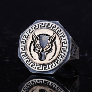 925 Ayar Gümüş Yüzük - Yunan Anahtarı Tasarımı Erkek Yüzüğü - El Yapımı Yüzük (Kurt) - Görsel 6