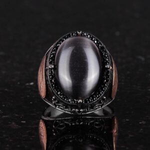 David Yıldızı Yüzük, Yapay Taş Yüzük, 925 Ayar Gümüş Süleyman Yüzüğü (Siyah Kedi Gözlü Yapay Taş) - Görsel 4