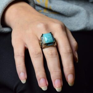 Gerçek Doğal Amazonit Taş Yüzük, Kral Yüzüğü, 925 Ayar Gümüş Yüzük Erkekler İçin - Görsel 7