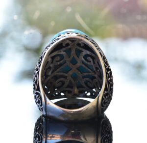 Gerçek Doğal Arizona Turkuaz Taşlı Yüzük, 925 Ayar Gümüş Erkek Yüzük - Görsel 8