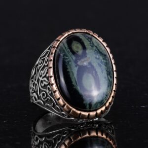 Doğal Yeşil Göz Taşı Yüzük, 925 Ayar Katı Gümüş Erkek Yüzük, Büyük Yüzük, Doğal Tasarım Gümüş Erkek Yüzük - Görsel 5