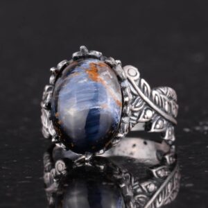 El Yapımı 925 Ayar Gümüş Yüzük ile Gerçek Doğal Taş - Pietersite - Görsel 6