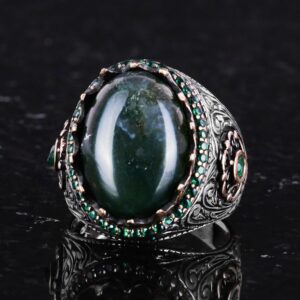 Gerçek Doğal Taş Yüzük - 925 Ayar Gümüş El Yapımı Yüzük (Yosun Agate) - Görsel 6