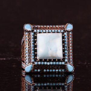 Gerçek Doğal Larimar Taşı Yüzük, El Yapımı 925 Ayar Gümüş Yüzük, Mavi Taş - Görsel 4