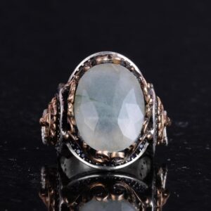 Aslan Başlı Gümüş Yüzük, El Yapımı Doğal Akuamarin Taşlı Yüzük - Huzurlu 925 Ayar Sert Gümüş Erkek Yüzüğü - Sakinlik Tasarımı - Görsel 4