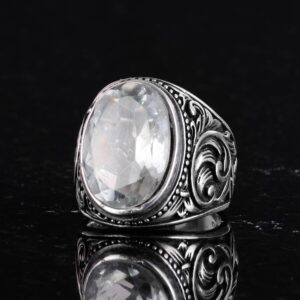 El Yapımı Yeşil Ametist Taş Yüzük - Spiritüel 925 Ayar Saf Gümüş Erkek Yüzük - Sezgi ve Koruma Tasarımı - Görsel 5