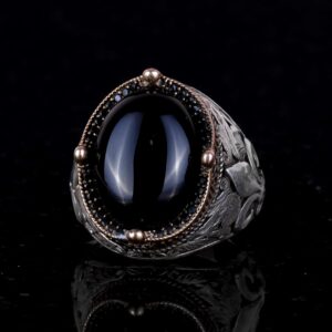 925 Ayar Gümüş Yüzükler Premium Üretilmiş Taşlarla (Cabochon Oniks Üretilmiş) - Görsel 5