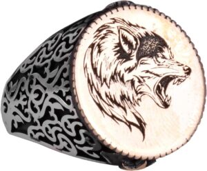 Erkekler için 925 Ayar Gümüş Yüzük, Kurt Yüz Yüzüğü, Kurt Başlı Yüzük - Görsel 1