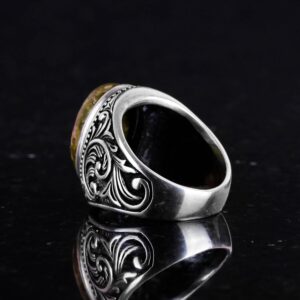 Unakite Taş Yüzük - 925 Ayar Saf Gümüş Erkek Yüzük - Görsel 7