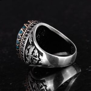 Gerçek Doğal Doğal Taş Yüzük - El Yapımı Kartal Yüzüğü - 925 Ayar Gümüş Yüzük (Krisokolla) - Görsel 7