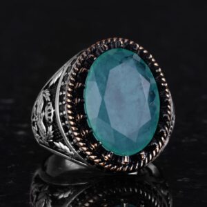 925 Ayar Gümüş Yüzük, Yapay Taş Yüzük, Kartal Sembolü Yüzük, El Yapımı Yüzük (Yapay yeşil paraiba) - Görsel 5
