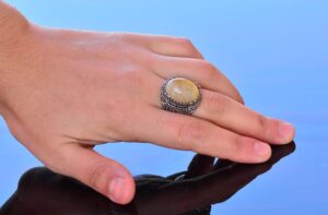 Doğal Altın Rutilli Kuvars Taşı Yüzük - 925 Ayar Gümüş Sultan Yüzüğü - Görsel 6