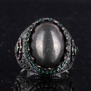 Gerçek Doğal Taş Yüzük - 925 Ayar Gümüş El Yapımı Yüzük (Pirit) - Görsel 4