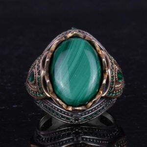 Gerçek Doğal Taş El Yapımı Yüzük - 925 Ayar Gümüş Şık Yüzük (Malakit) - Görsel 4