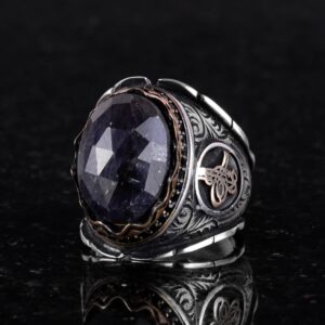 Doğal Taş Mavi Safir Yüzük, 925 Ayar Gümüş Yüzük, Osmanlı Gümüş Yüzük, Farklı Yüzük - Görsel 4
