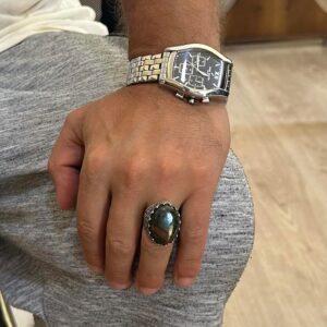 Gerçek Doğal Taş Yüzük - Gül Desenli Yüzük - 925 Ayar Gümüş Yüzük - El Yapımı Büyük Yüzük (Yeşil Kan Taşı) - Görsel 3