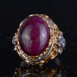 Gerçek Doğal Taş Yüzük - Erkekler İçin Sultan Yüzüğü - Altın Kaplama 925 Ayar Gümüş Yüzük - El Yapımı Yüzük (Yakut) - Görsel 6